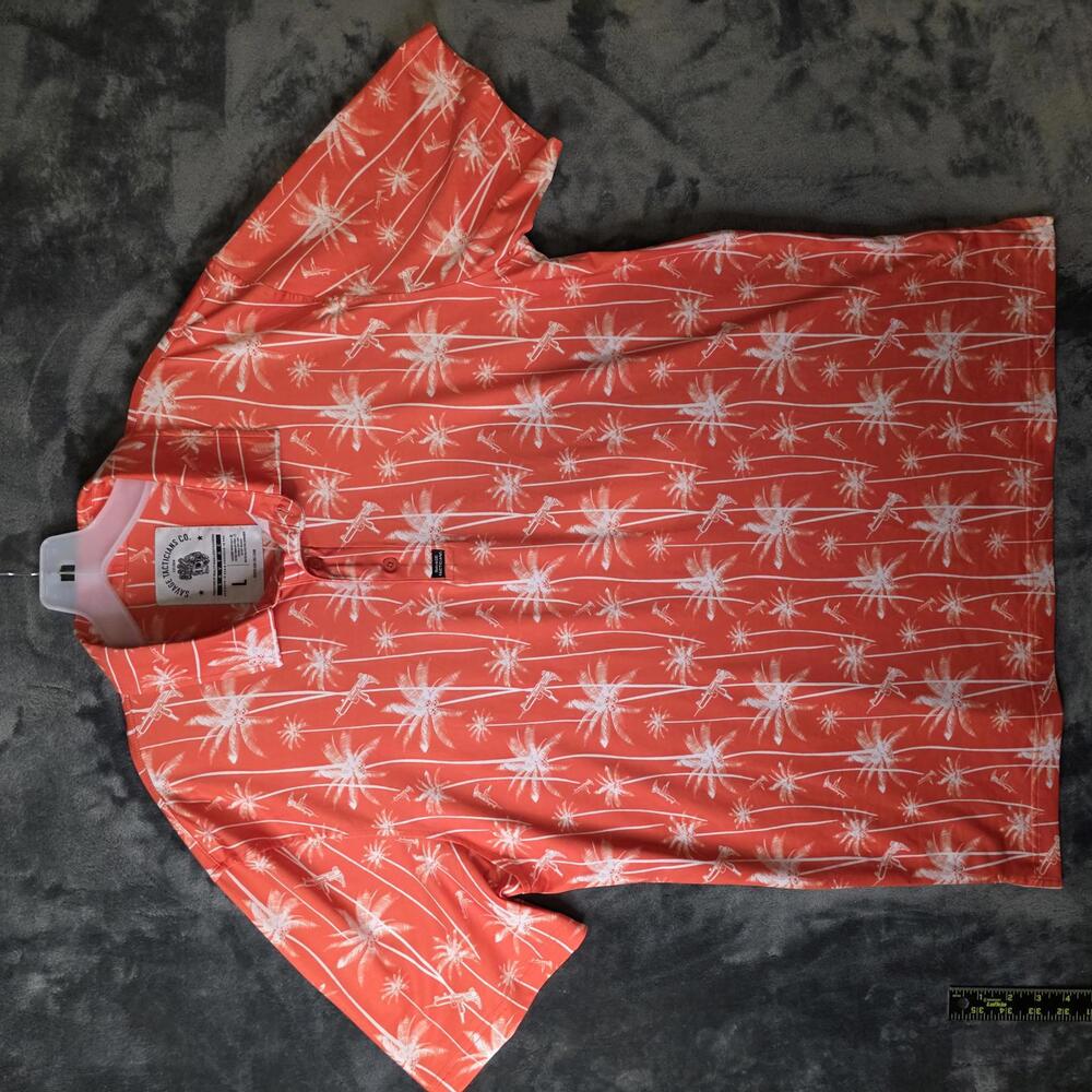 Savage Tacticians Golf  Men’s Polo Large Short Sleeve Orange Tropical Beach